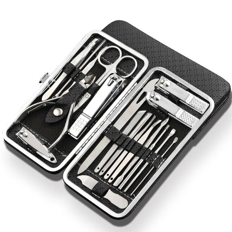 19 Piece Stainless Steel Manicure Pedicure Kit with Travel Case