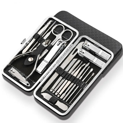 19 Piece Stainless Steel Manicure Pedicure Kit with Travel Case