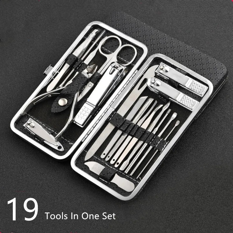 19 Piece Stainless Steel Manicure Pedicure Kit with Travel Case