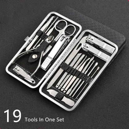 19 Piece Stainless Steel Manicure Pedicure Kit with Travel Case