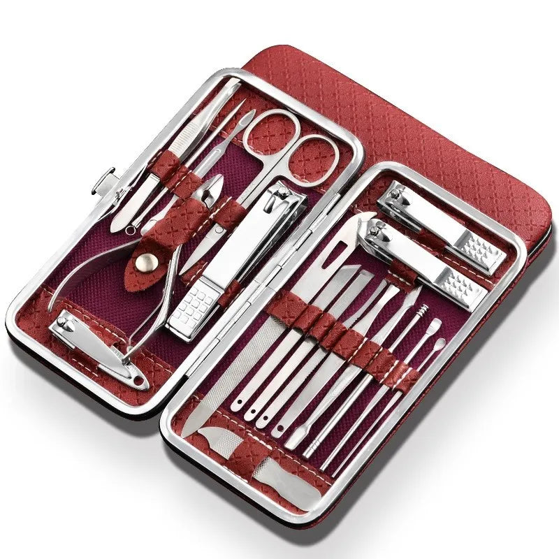 19 Piece Stainless Steel Manicure Pedicure Kit with Travel Case