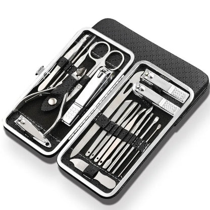 19 Piece Stainless Steel Manicure Pedicure Kit with Travel Case