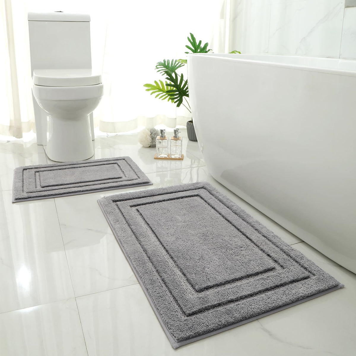 2 Piece Microfiber Bath Mat Set Non Slip Quick Drying