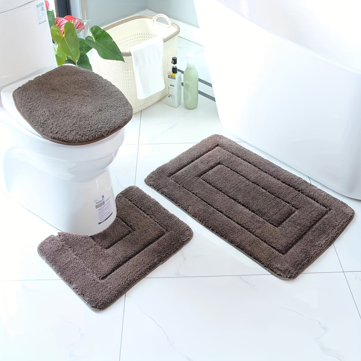 2 Piece Microfiber Bath Mat Set Non Slip Quick Drying