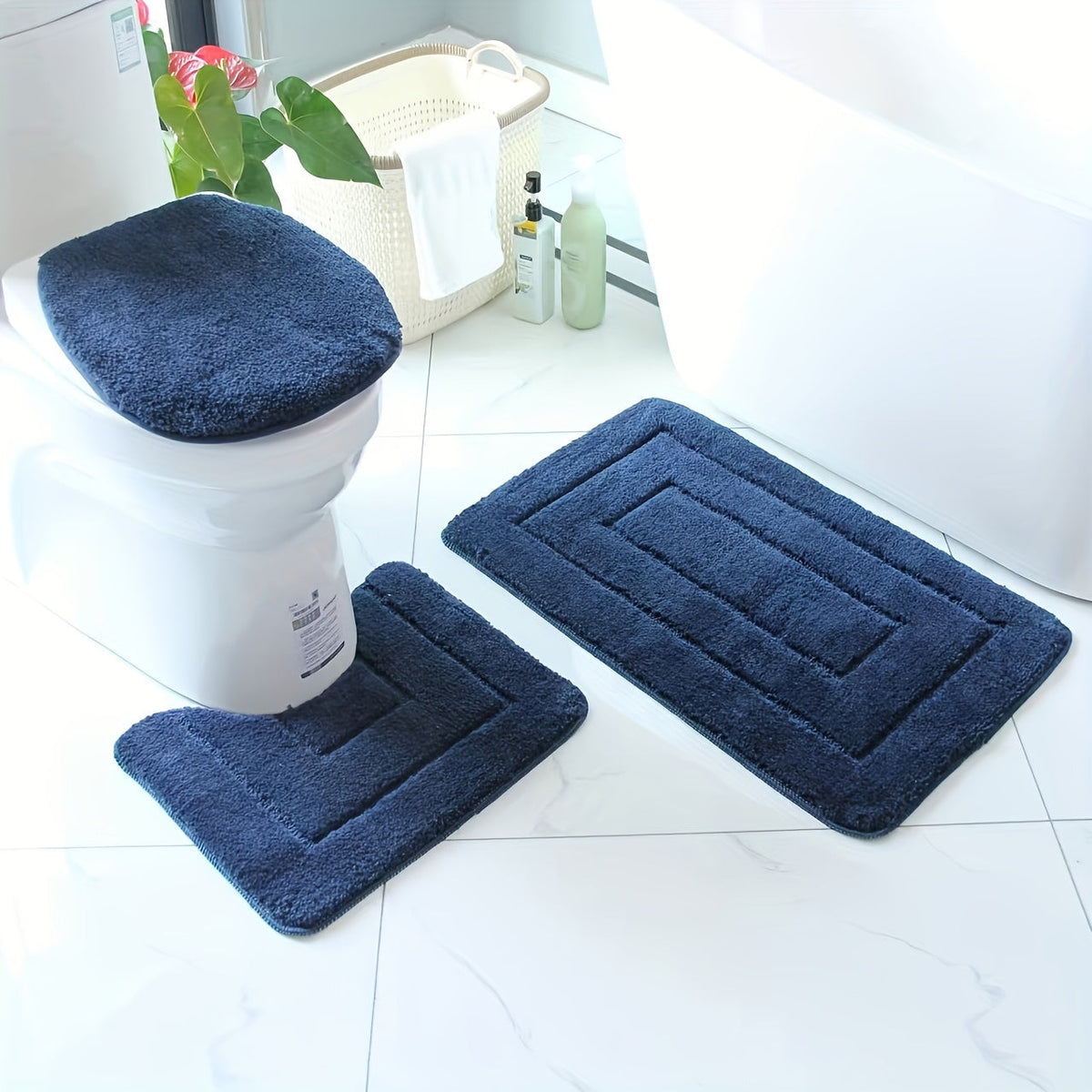 2 Piece Microfiber Bath Mat Set Non Slip Quick Drying