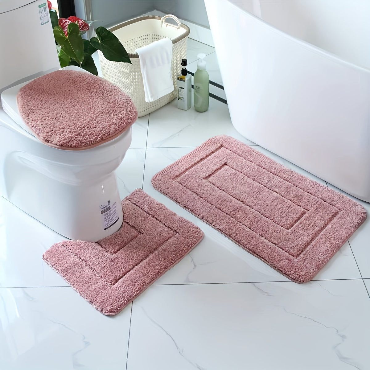 2 Piece Microfiber Bath Mat Set Non Slip Quick Drying