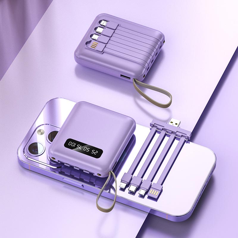 20000mAh Fast Charging Mini Power Bank with Built In Cables