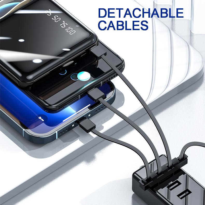 20000mAh Fast Charging Mini Power Bank with Built In Cables