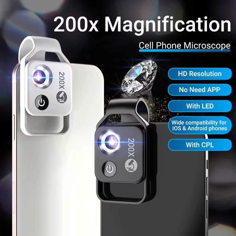 200X Smartphone Microscope Lens with Universal Clip