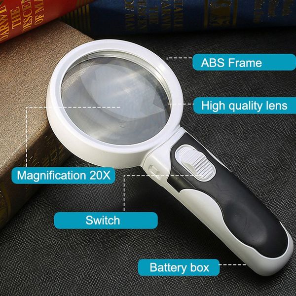 20X LED Magnifying Glass Large Handheld Reading Magnifier