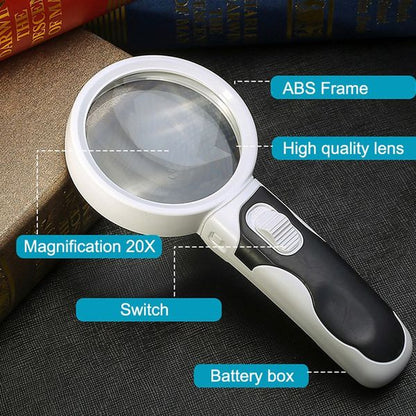 20X LED Magnifying Glass Large Handheld Reading Magnifier