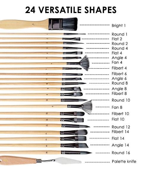 24 Piece Artist Paint Brush Set with Palette Knife