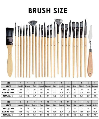 24 Piece Artist Paint Brush Set with Palette Knife