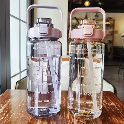 2L Motivational Water Bottle with Straw and Time Marker