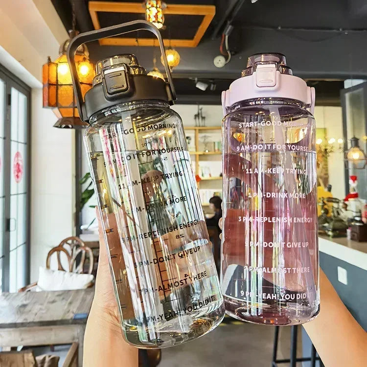 2L Motivational Water Bottle with Straw and Time Marker
