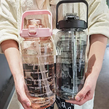 2L Motivational Water Bottle with Straw and Time Marker
