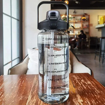 2L Motivational Water Bottle with Straw and Time Marker