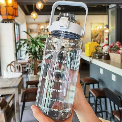 2L Motivational Water Bottle with Straw and Time Marker