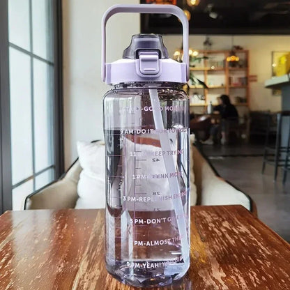 2L Motivational Water Bottle with Straw and Time Marker