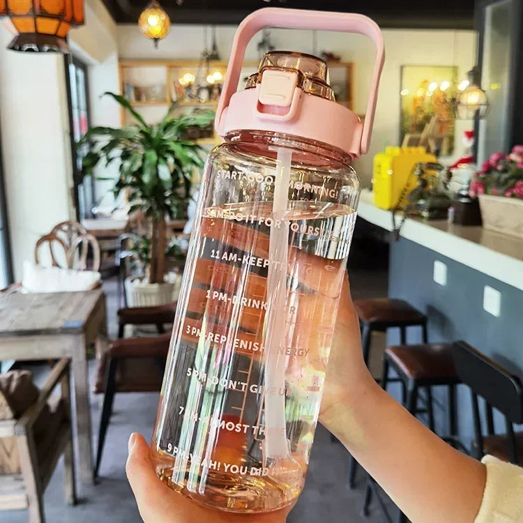 2L Motivational Water Bottle with Straw and Time Marker
