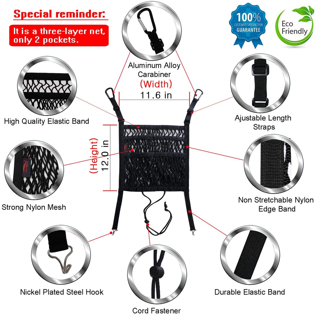 3 Layer Car Seat Net Organizer with Pet Barrier and Storage