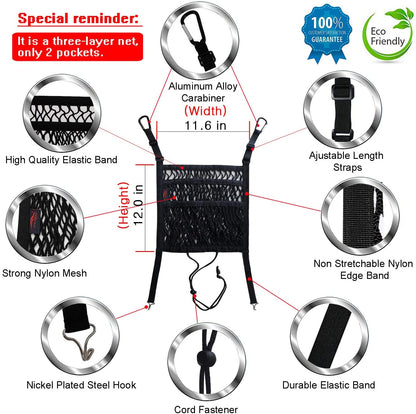 3 Layer Car Seat Net Organizer with Pet Barrier and Storage