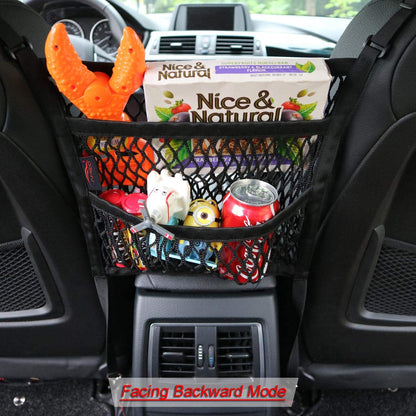 3 Layer Car Seat Net Organizer with Pet Barrier and Storage