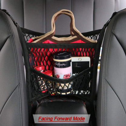 3 Layer Car Seat Net Organizer with Pet Barrier and Storage