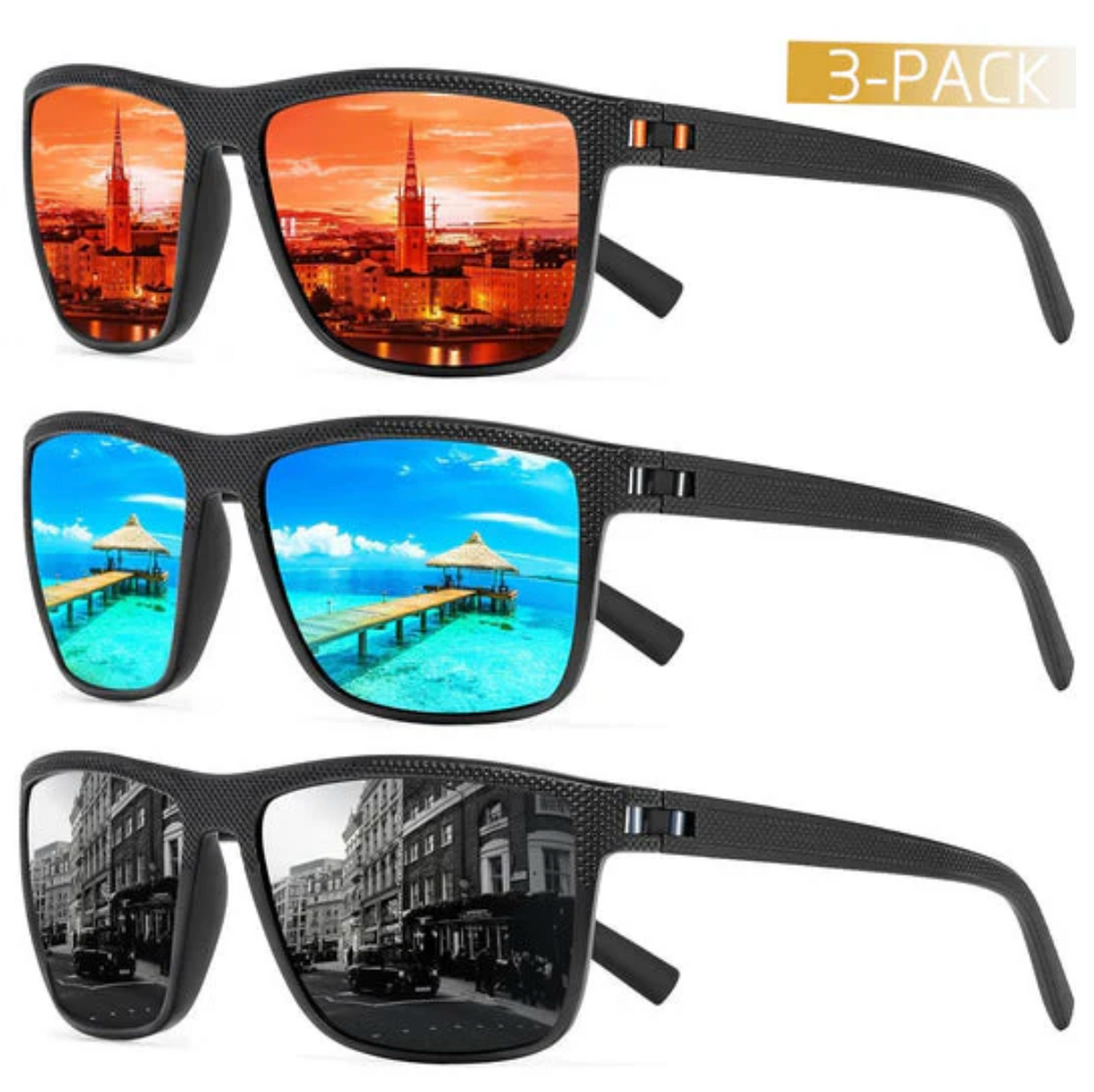 3 Pack Polarized UV400 Sunglasses Set