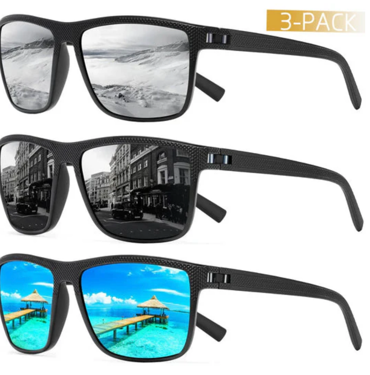 3 Pack Polarized UV400 Sunglasses Set