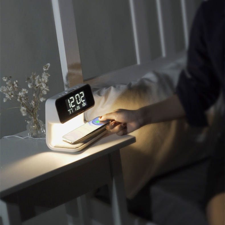 3-in-1 Bedside Lamp with Wireless Charger and LCD Alarm Clock