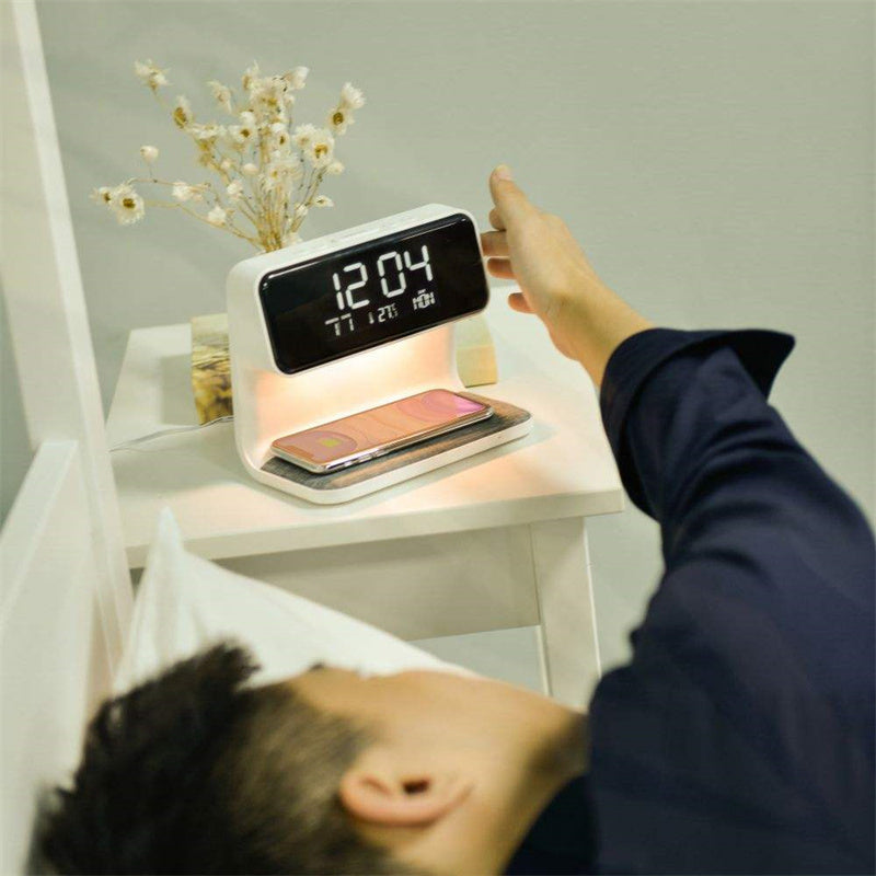 3-in-1 Bedside Lamp with Wireless Charger and LCD Alarm Clock