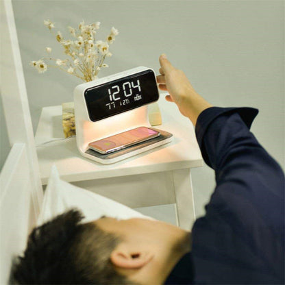 3-in-1 Bedside Lamp with Wireless Charger and LCD Alarm Clock