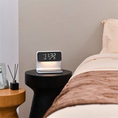 3-in-1 Bedside Lamp with Wireless Charger and LCD Alarm Clock