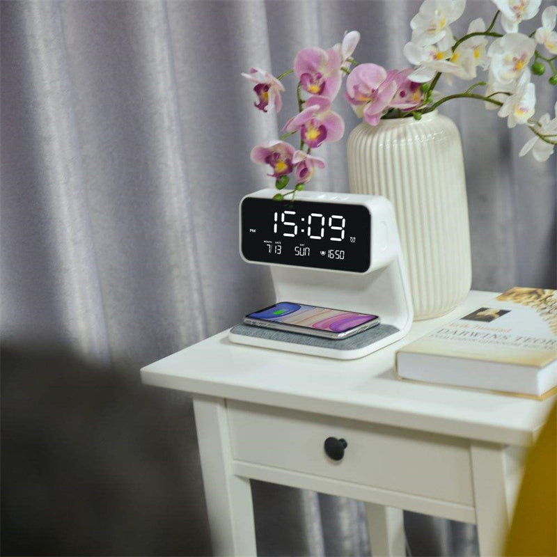 3-in-1 Bedside Lamp with Wireless Charger and LCD Alarm Clock