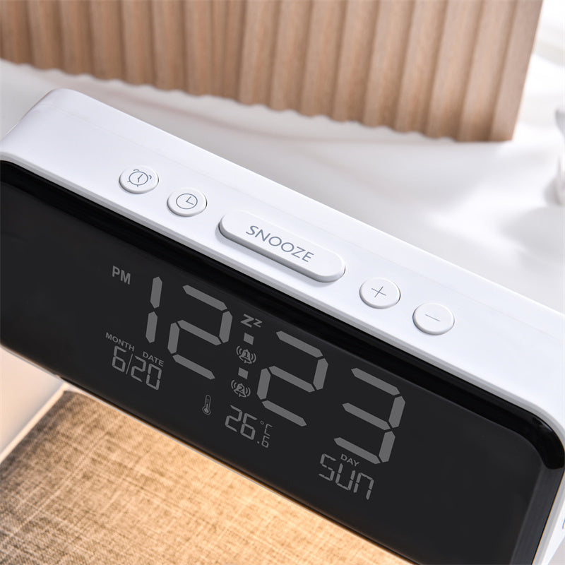 3-in-1 Bedside Lamp with Wireless Charger and LCD Alarm Clock