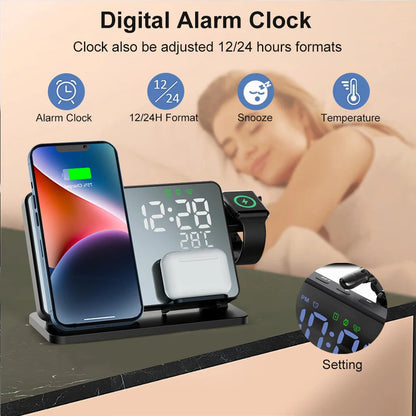 3 in 1 Wireless Fast Charging Station with Alarm Clock