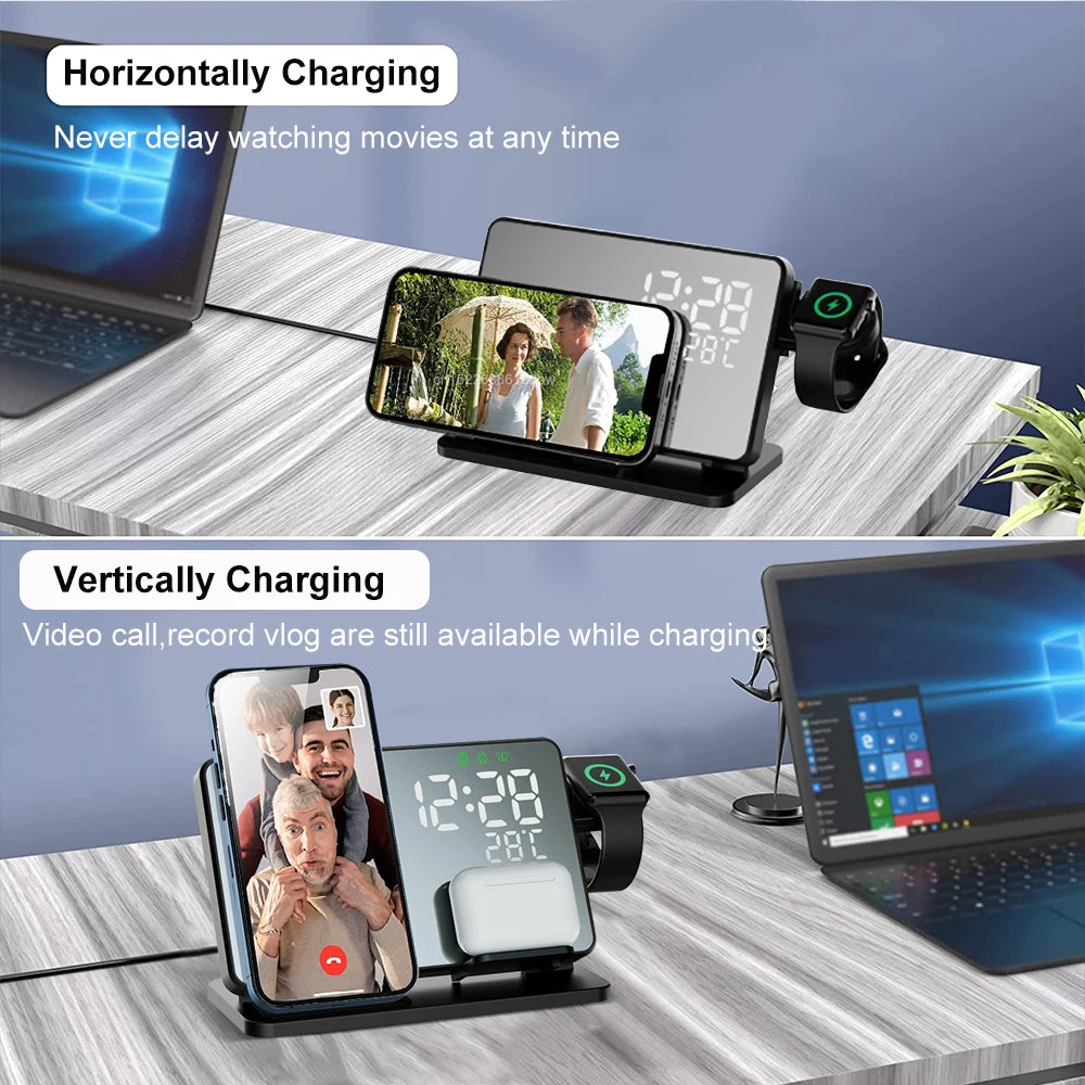 3 in 1 Wireless Fast Charging Station with Alarm Clock