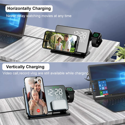 3 in 1 Wireless Fast Charging Station with Alarm Clock