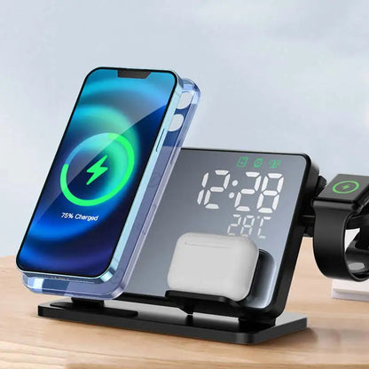 3 in 1 Wireless Fast Charging Station with Alarm Clock
