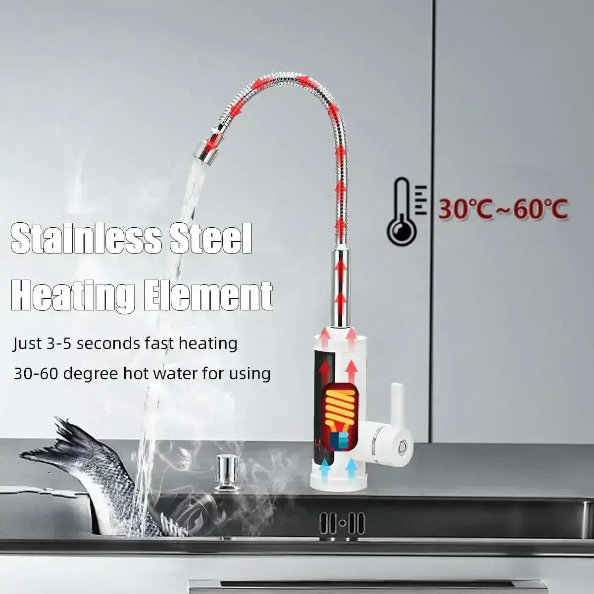 3000W Instant Hot Water Electric Kitchen Tap With Display