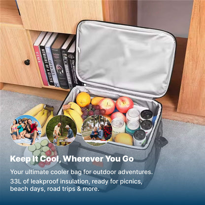 33L Insulated Waterproof Cooler Bag for Outdoor Travel and Picnics