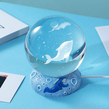 3D Crystal Ball Ocean Night Light with LED Base