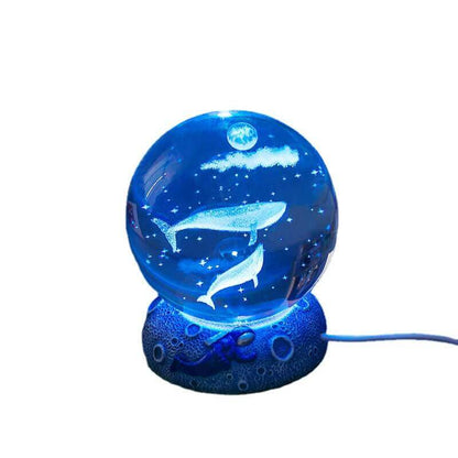 3D Crystal Ball Ocean Night Light with LED Base