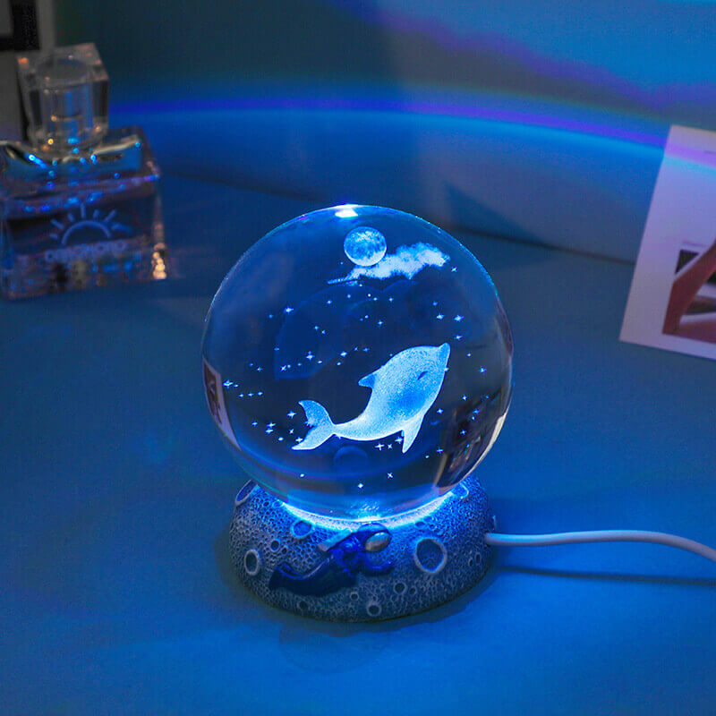 3D Crystal Ball Ocean Night Light with LED Base