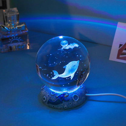 3D Crystal Ball Ocean Night Light with LED Base