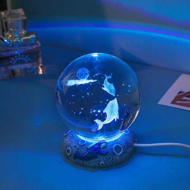 3D Crystal Ball Ocean Night Light with LED Base