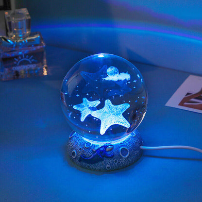 3D Crystal Ball Ocean Night Light with LED Base