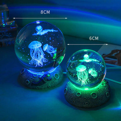 3D Crystal Ball Ocean Night Light with LED Base
