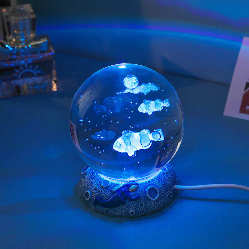 3D Crystal Ball Ocean Night Light with LED Base